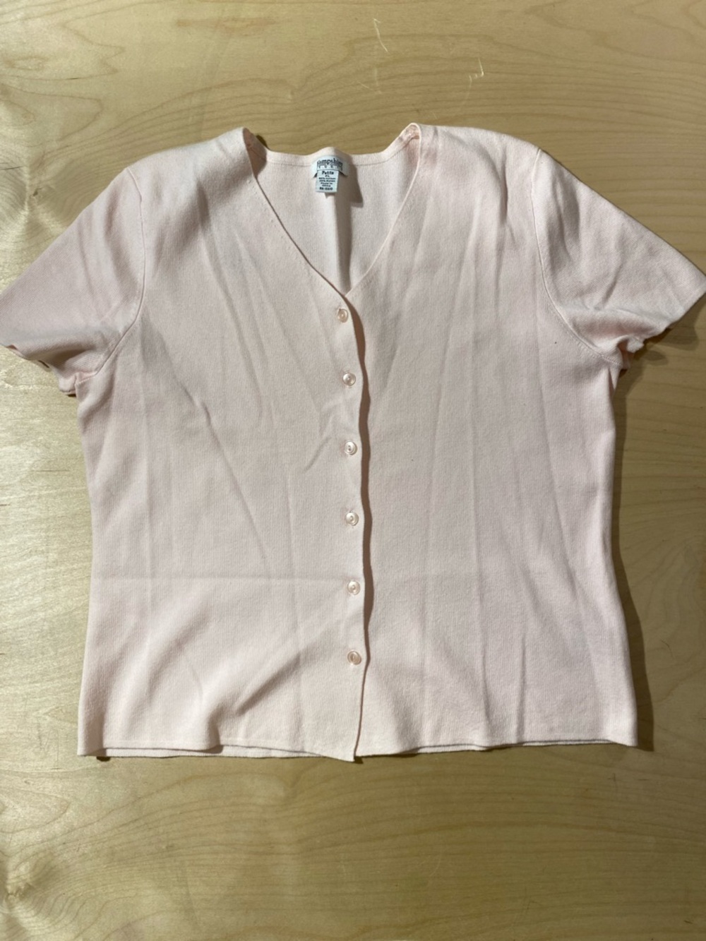 Hampshire Studio Soft Pink V-Neck Short Sleeve Button-Front Top PL (RE)